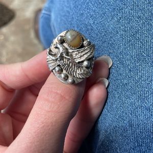 Sterling silver men’s ring with eagle and stone size 9